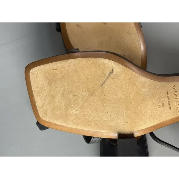 Vince Sandals Womens Size 8 Black Leather Square Toe Slingback Kitten Heel - Picture 3 of 11